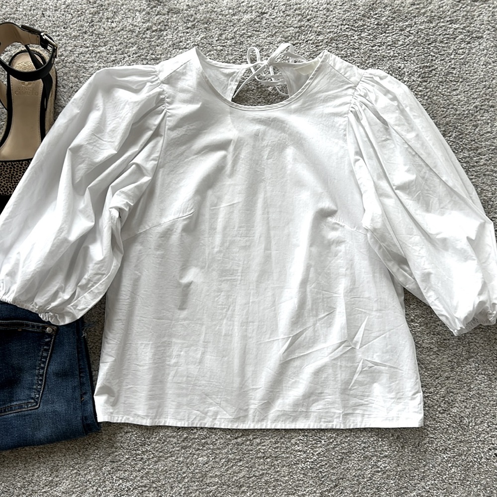 H&M White Balloon Sleeve Top